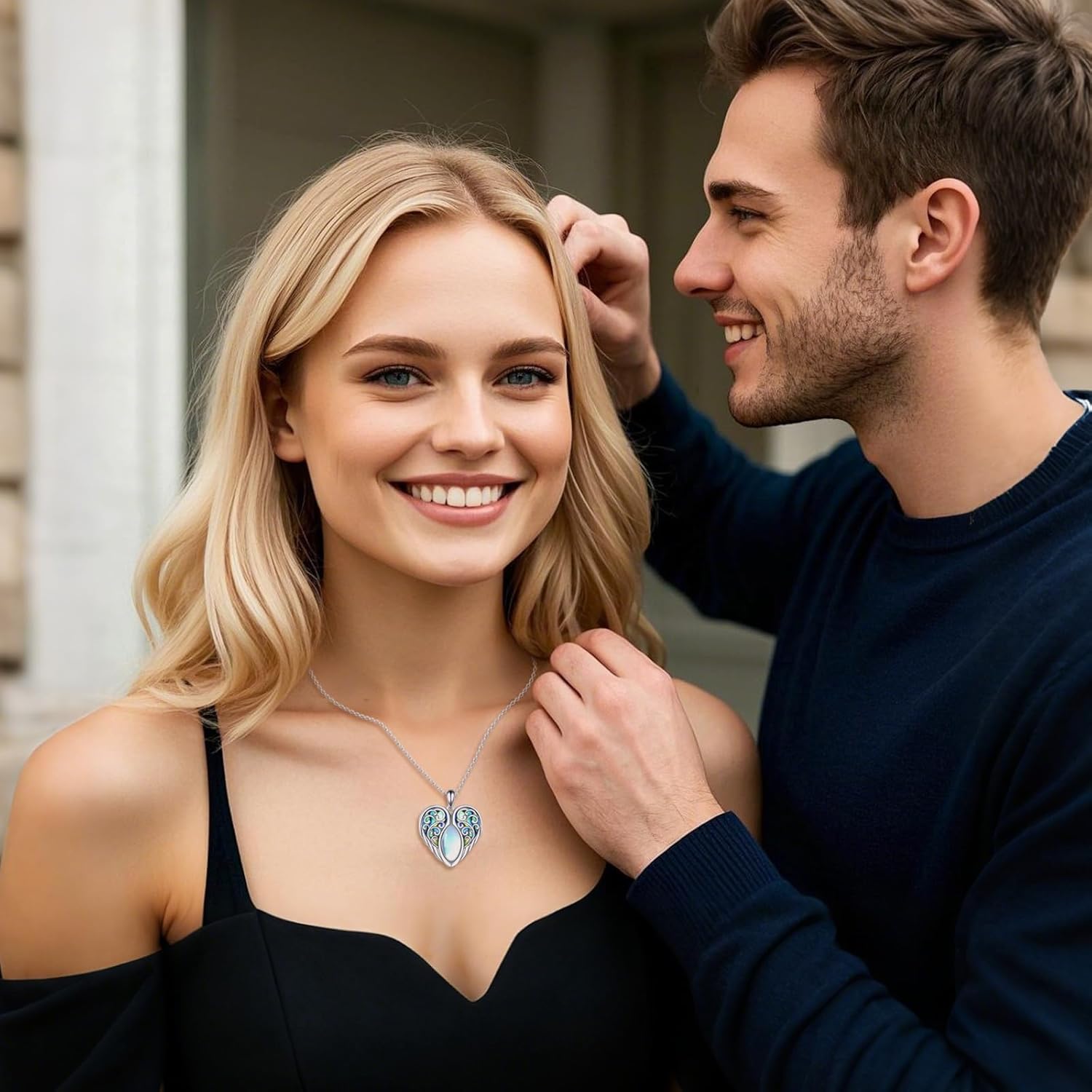 Angel Wings Necklace 925 Sterling Silver Guardian Angel Moonstone Pendant Necklace Wings Jewelry Gifts for Women Mom - Image 5