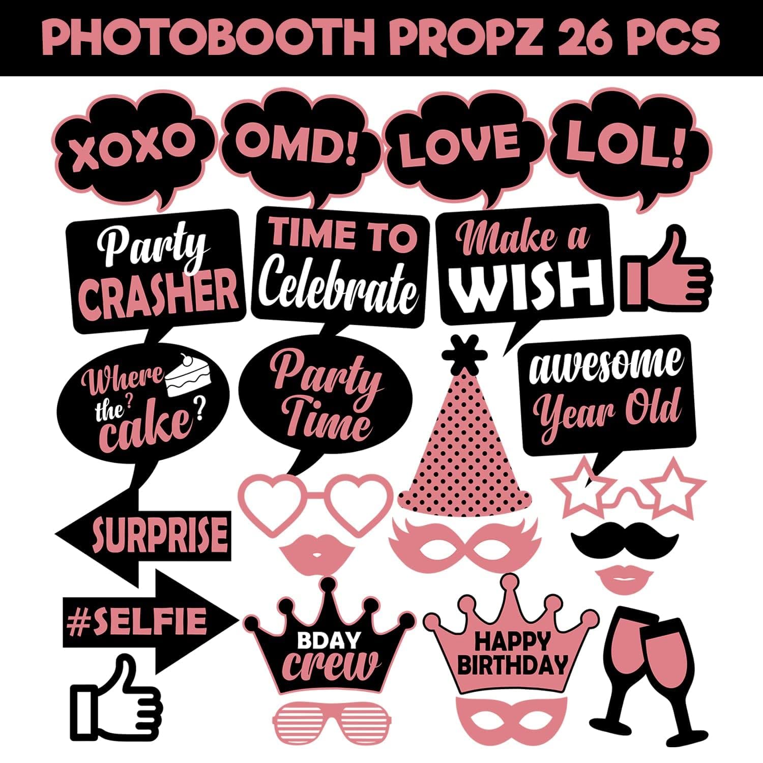 Indian Collectible - Set di 26 puntelli per fotobooth con scritta "Happy Birthday" (lingua italiana non garantita)