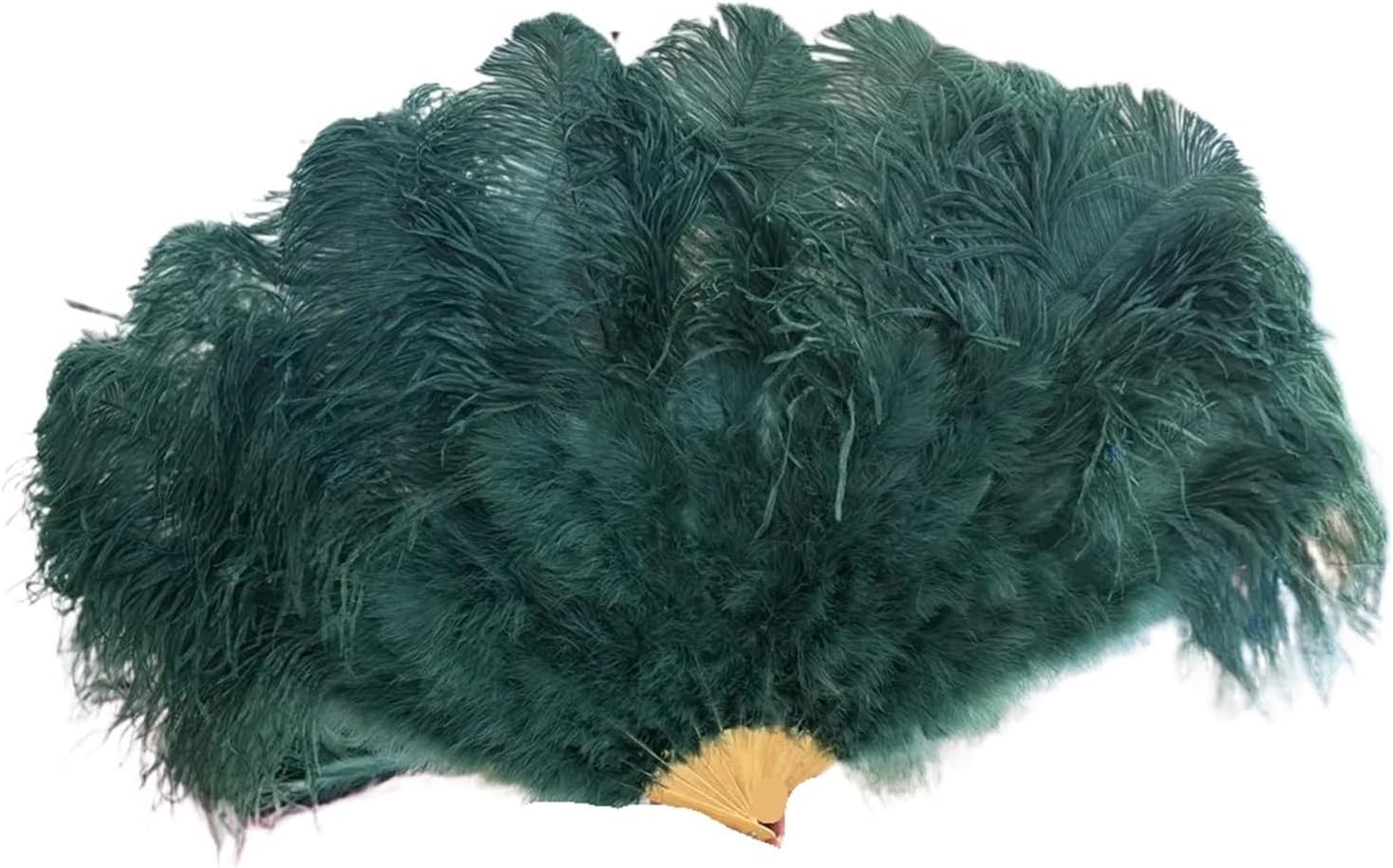 130CM Red Big Ostrich Feather Fan Fluffy 13 Bone Handheld Wedding Belly Dance Stage Performance Feather Plumes DIY Crafts(Dark Green,130CM 2PCS)