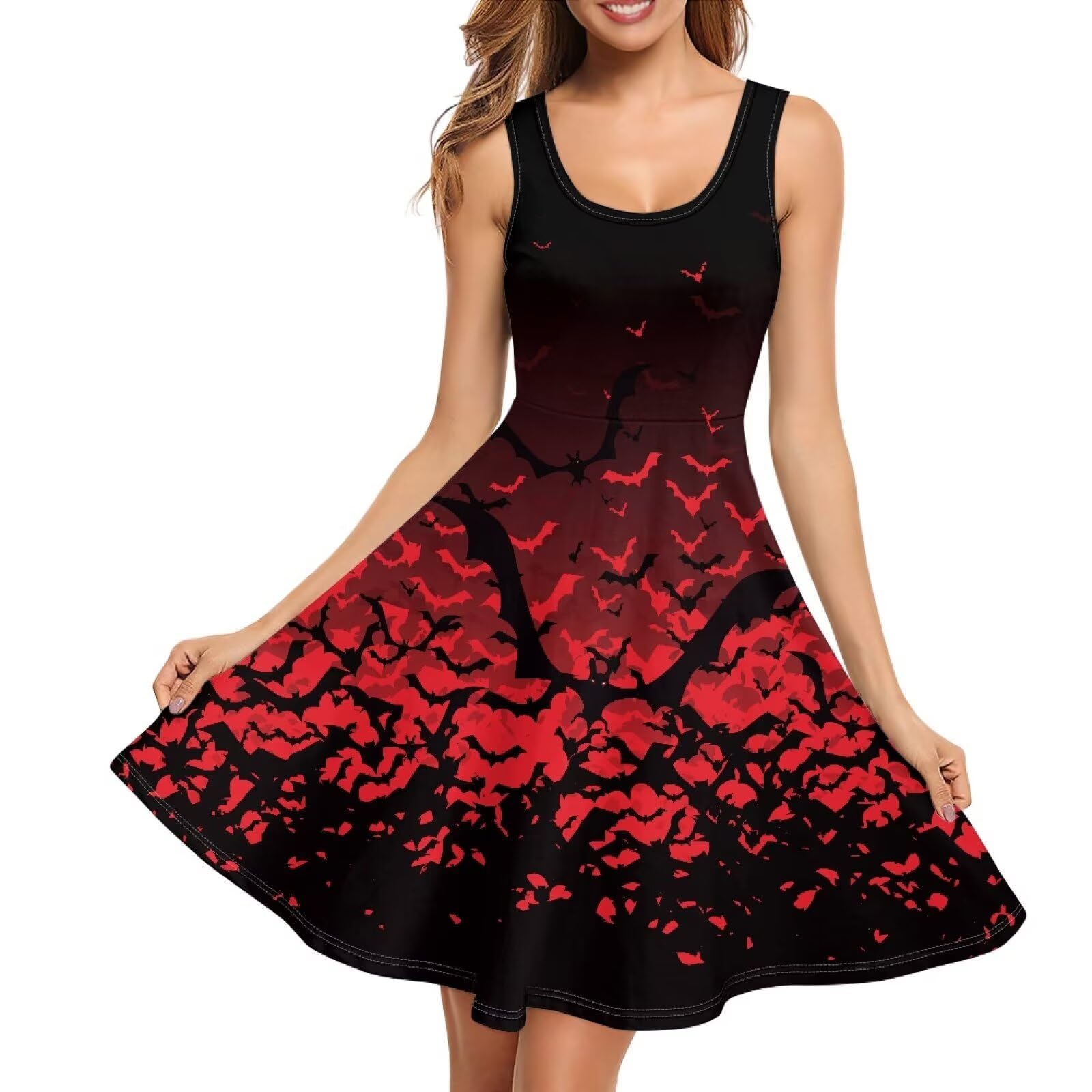 Women Stylish Tank Dresses Sleeveless Round Neck Midi Casual Dress with Pocket for Summer