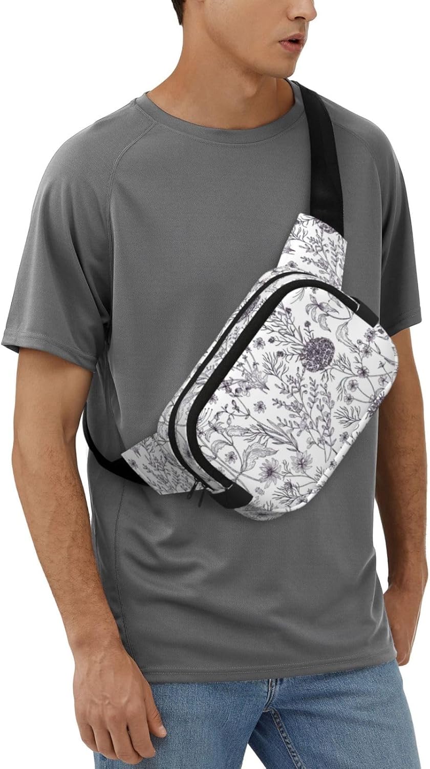 Flowering Herbs and Herbaceous Plants print Large Fanny Packs for Women Cute Cross Body Waist Bag Fashionable Fanny Pack