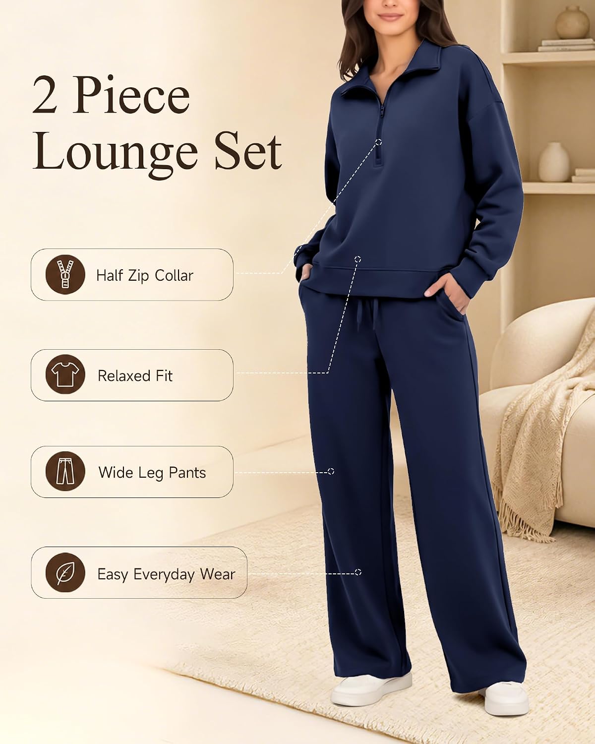 2 Piece Set Womens Sweatsuits 2026 Casual Winter Long Sleeve Loose Wide Leg Sweatpants Fall Tracksuit