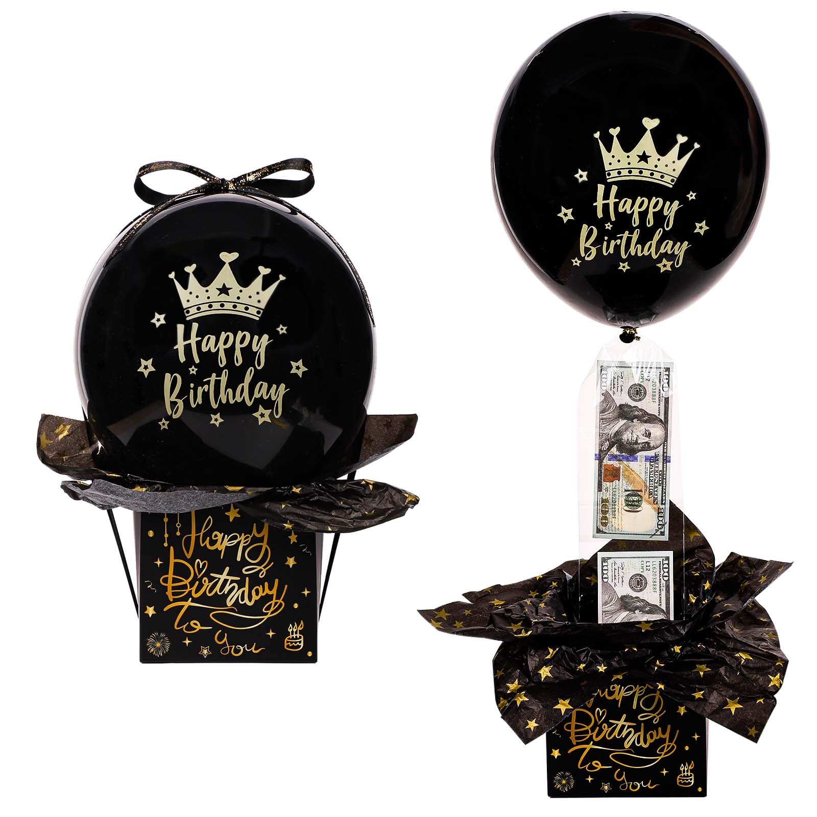 Scatola Regalo Con Palloncino Per Soldi: L'idea Regalo Di Compleanno Che Fa Impazzire Tutti! (Oro E Nero)