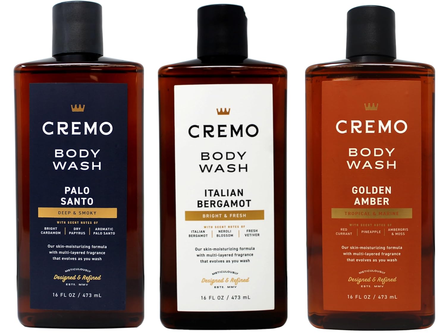Cremo Body Wash Set, 16 FL OZ - Palo Santo, Italian Bergamot, Golden Amber, Skin-Moisturizing Formula, 16 FL OZ Each