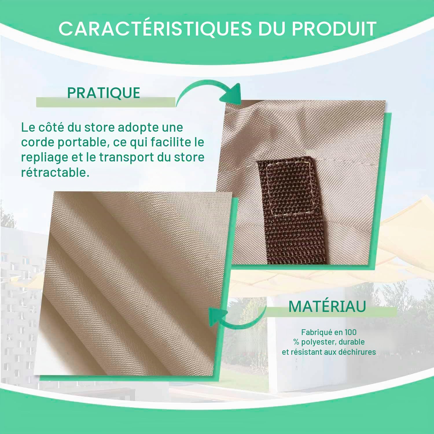 Rétractable Vague Voile-D'ombrage Imperméable 300x350cm(BxL) Pare-Soleil rétractable pour pergola Voile d'ombrage à Vagues coulissantes pour Jardin extérieur arrière-Cour Kaki