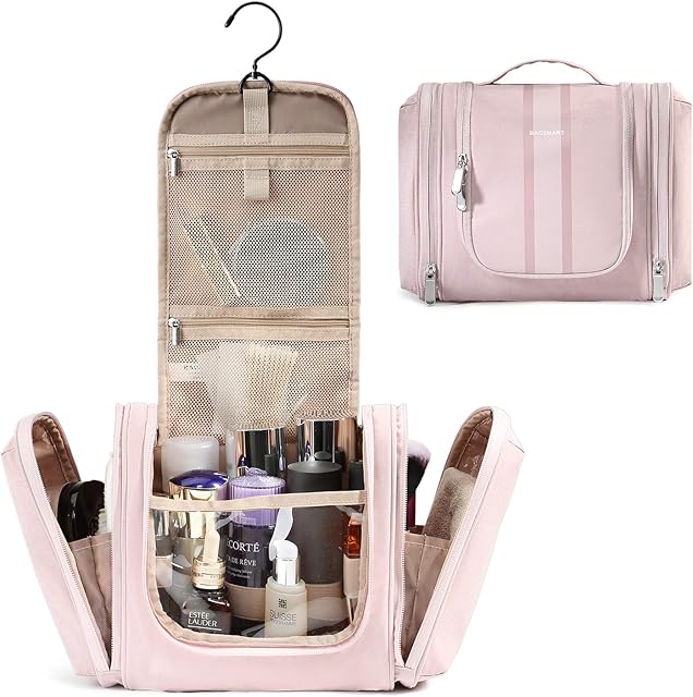 BAGSMART Hanging Toiletry Bag Travel Large Wash Bag Waterproof Cosmetic Bag Makeup Organizer for Women and MenPink