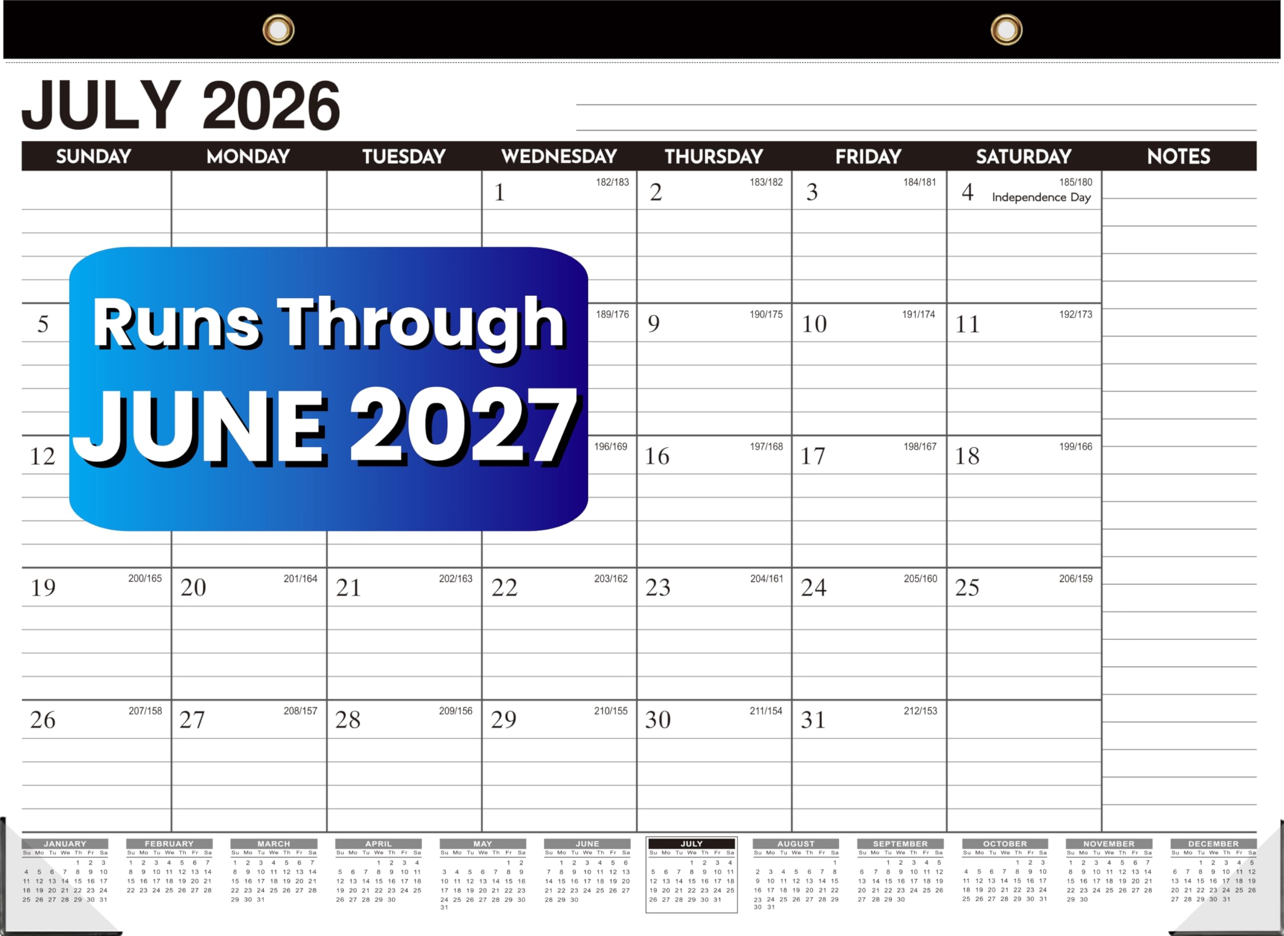 Tischkalender 2026–2027 – 18 Monate Wandkalender, Januar 2026 – Juni 2027, 43,2 x 30,5 cm, reichlich Platz, Kunststoffeinband, großer Monatskalender, perfekt für Zuhause, Büro und Schule, einfache