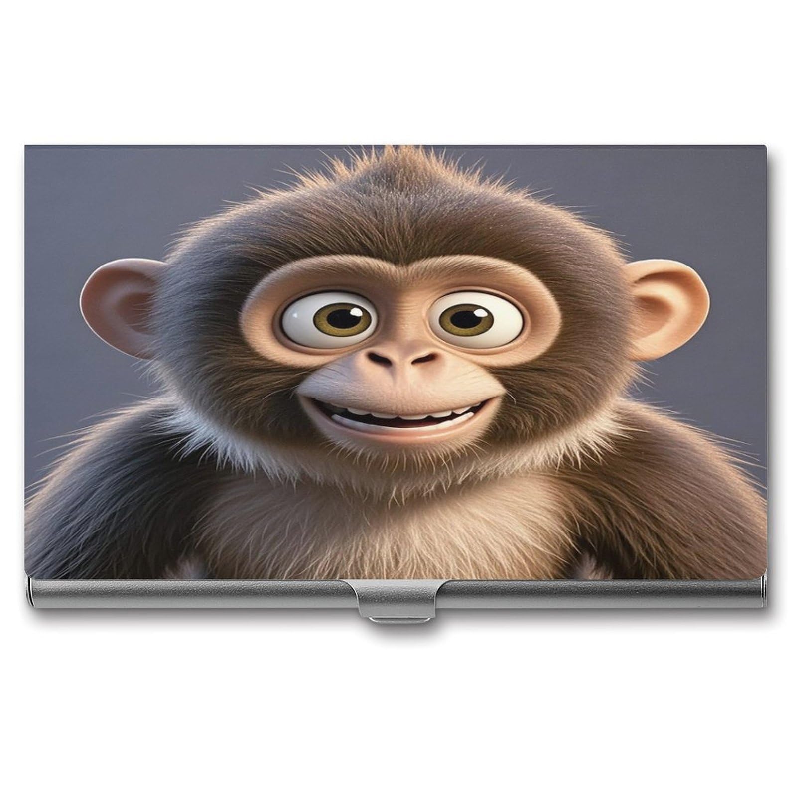FekiLoot Cartoon Brown Monkey Business Card Holder Aluminum Alloy Business Card Case Convenient to Carry Business Card Dispenser for Men Women