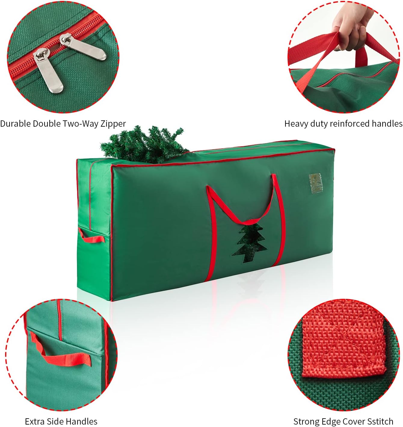 Silent Monkey Christmas Tree Storage Bag Fits Up to 9 Ft 65” X 15” X 30” Artificial Trees Waterproof Holiday Tree Storage Case Heavy-Duty 600D Oxford Material With Durable Handles & Zipper Xmas Storage Box (Green, Fits a 9FT Tree)