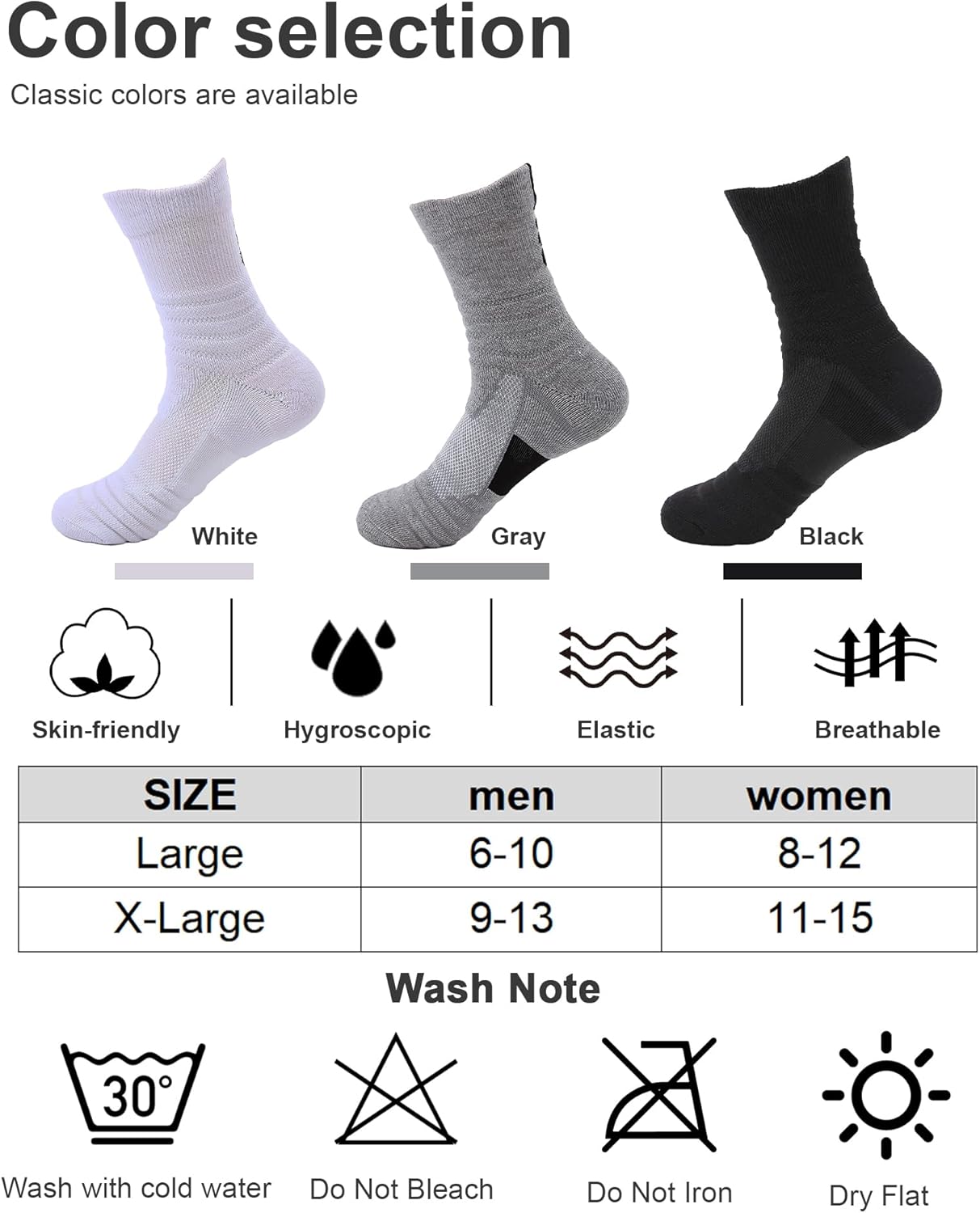 Mid-Crew Basketball Socks 6 Pairs - Arch Support Non-Slip Socks with Cushioned Sole & Mesh Ventilation for Men/Women - Image 5