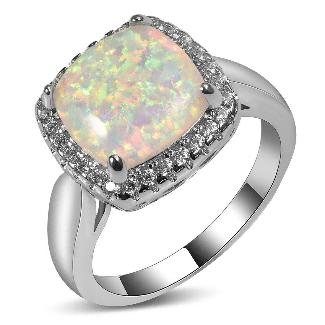 White Fire Created Opal Zircon 925 Sterling Silver Filled Engagement Wedding Party Ring Size 5-11