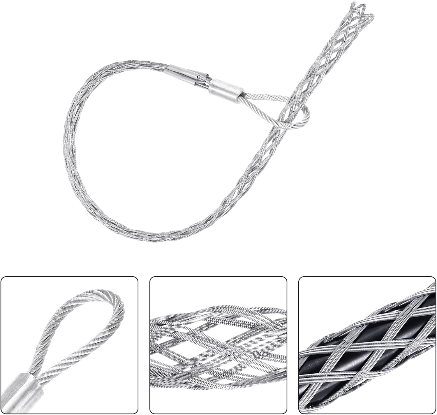 MECCANIXITY 60-80mm OD Cable Pulling Socks Grip 2.2m Fore-hand Pull Wire Mesh Puller Socks Grip Galvanized Steel Wire Pulling Tools