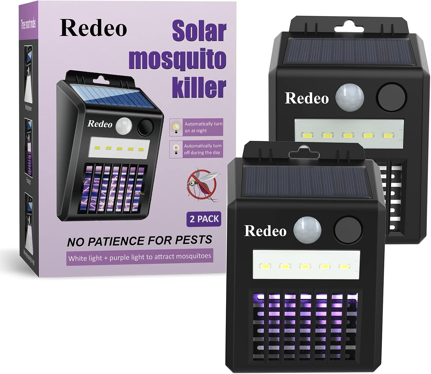 Redeo 2-in-1 Solar Bug Zapper UV Mosquito Killer and Motion Sensor LED Light Outdoor Induction Wall Lamp Electric Insect Fly Zapper for Backyard Patio Camping (2 Pack)