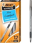 BIC Stylos à rotule ronds Stic Grip BLACK Boîte à dozes moyenne, 12 Nombre (paquet de 1)