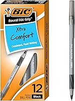 BIC Round Stic Grip Xtra Comfort Black Ballpoint Pens, 1.2mm Medium Point, 12-Pack - Soft Grip for Smooth Writing & Ultimate Comfort