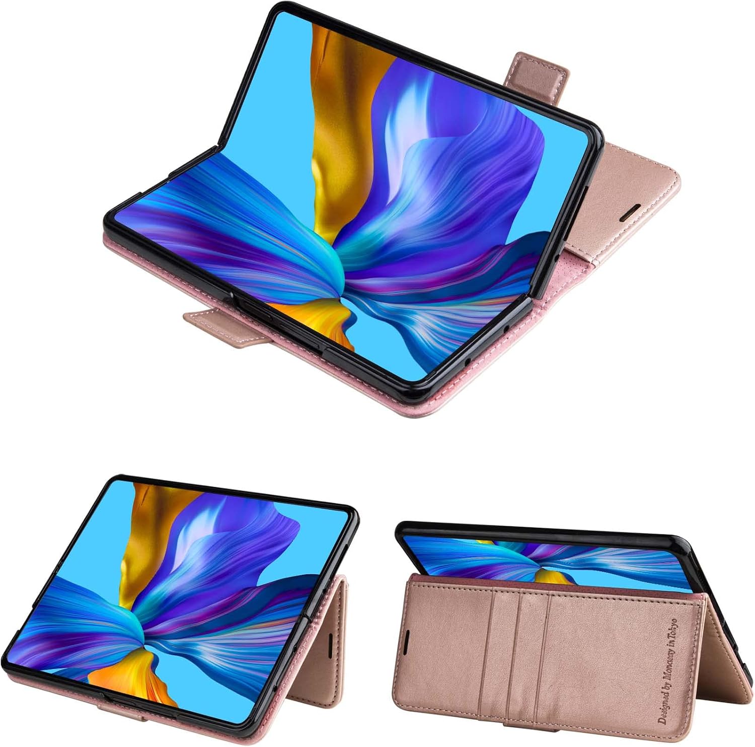 MONASAY Wallet Case Compatible for Galaxy Z Fold 4 5G with S Pen Holder, Flip Folio Leather Cell Phone Cover with RFID Blocking Credit Card Holder, Rosegold image 3