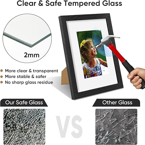 Miniatura 2 de Nacial Portarretratos de 8 x 10 pulgadas con vidrio templado, para galería de fotografías en la pared o fotos de 5 x 7 pulgadas con paspartú o de 8
