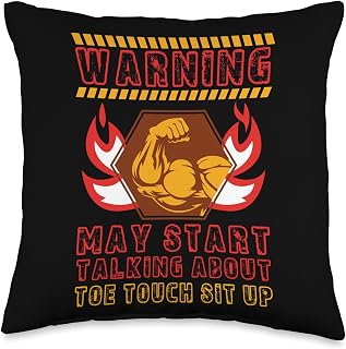 Witty Bodybuilding Exercise Healthy Lifting Toe Touch Sit Up Funny Workout Humor Gym Fitness Health Throw Pillow, 16x16, Multicolor