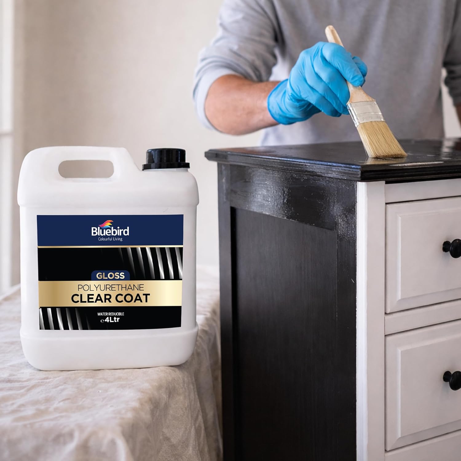 Bluebird Polyurethane Clear Coat for Furniture, Paintings, Water-Based Professional Varnish (Gloss, 135.2 Fl Oz)