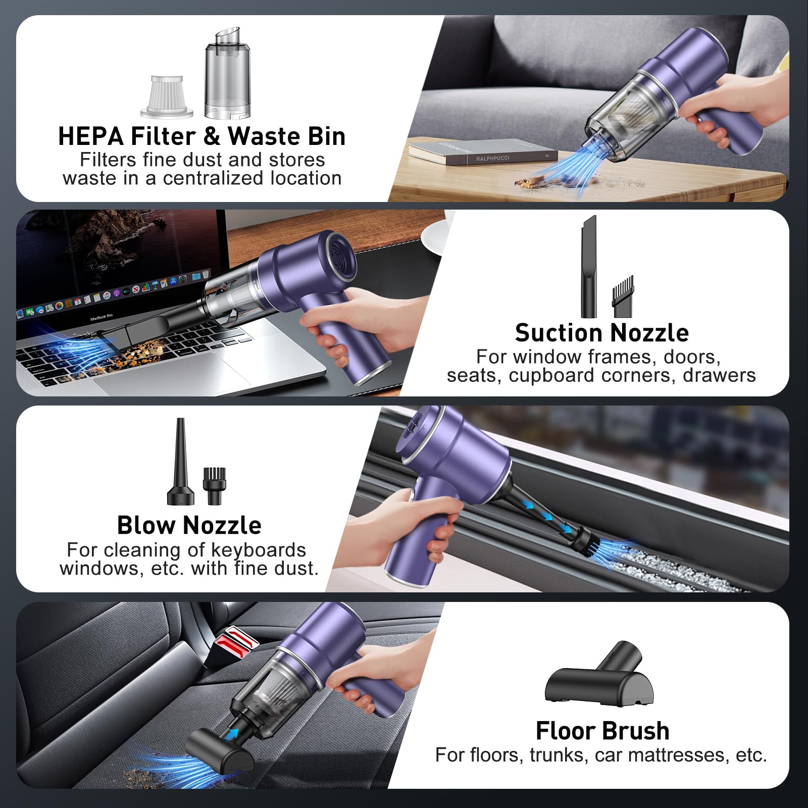 KMM Handheld Car Vacuum Cleaner, Hand Held Vacuum Cleaner & Air Duster view 4