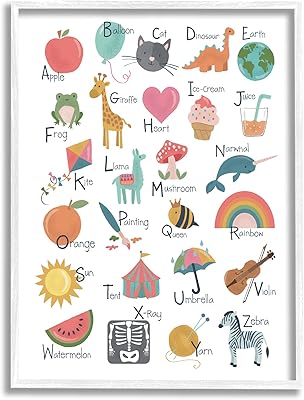 Stupell Industries Learning Alphabet Letters Various Wildlife Informative Chart, Design by Lisa Perry Whitebutton, 24 x 30, White