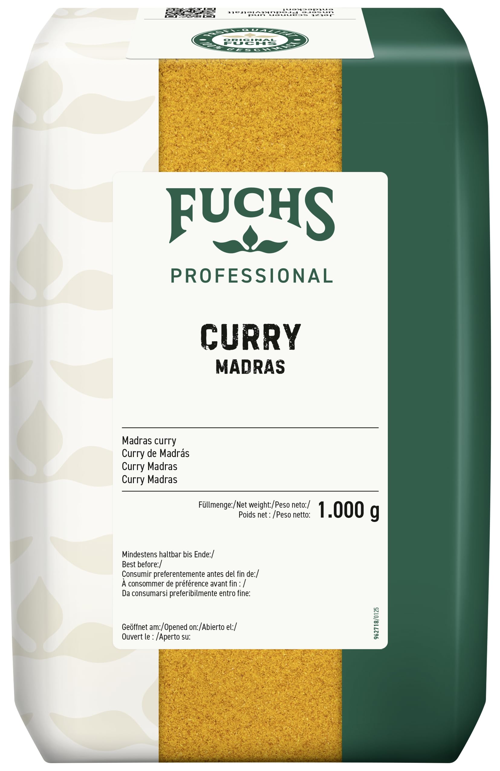 Fuchs Professional - Curry Madras | 1 kg in sacchetto riciclabile | Per piatti delicati al curry come zuppe, salse o piatti a base di riso | Qualità professionale per professionisti Ho.re.ca