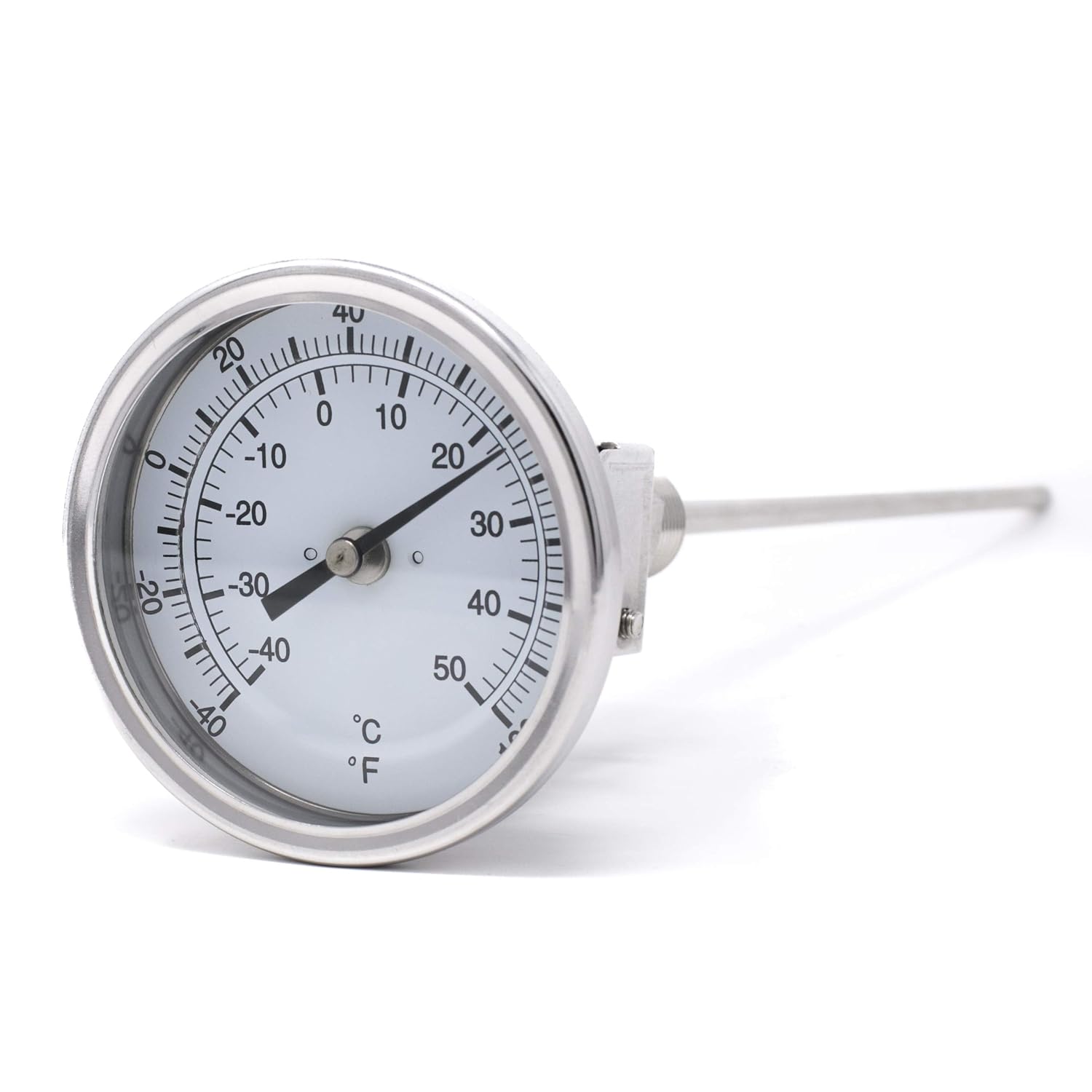 PIC Gauges B3A12-AA SS Case Bimetal Thermometer, 316 SS Stem, Adjustable Angle Connection, 3" Dial, 12" Stem Length, -40/120° F & -40/50° C Temperature Range