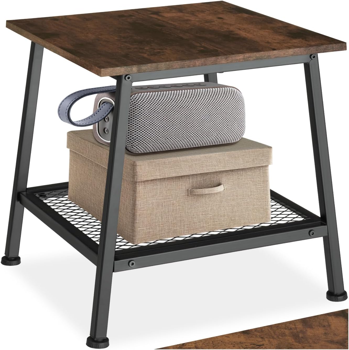 tectake® Tavolino Salotto 45,5x45x47 cm, Tavolino da salotto, Mobile Ingresso o Mobile Soggiorno, Ripiano in Rete, Mobiletto Salvaspazio, Camera, Ufficio, Soggiorno, Stile Industriale - Legno Scuro