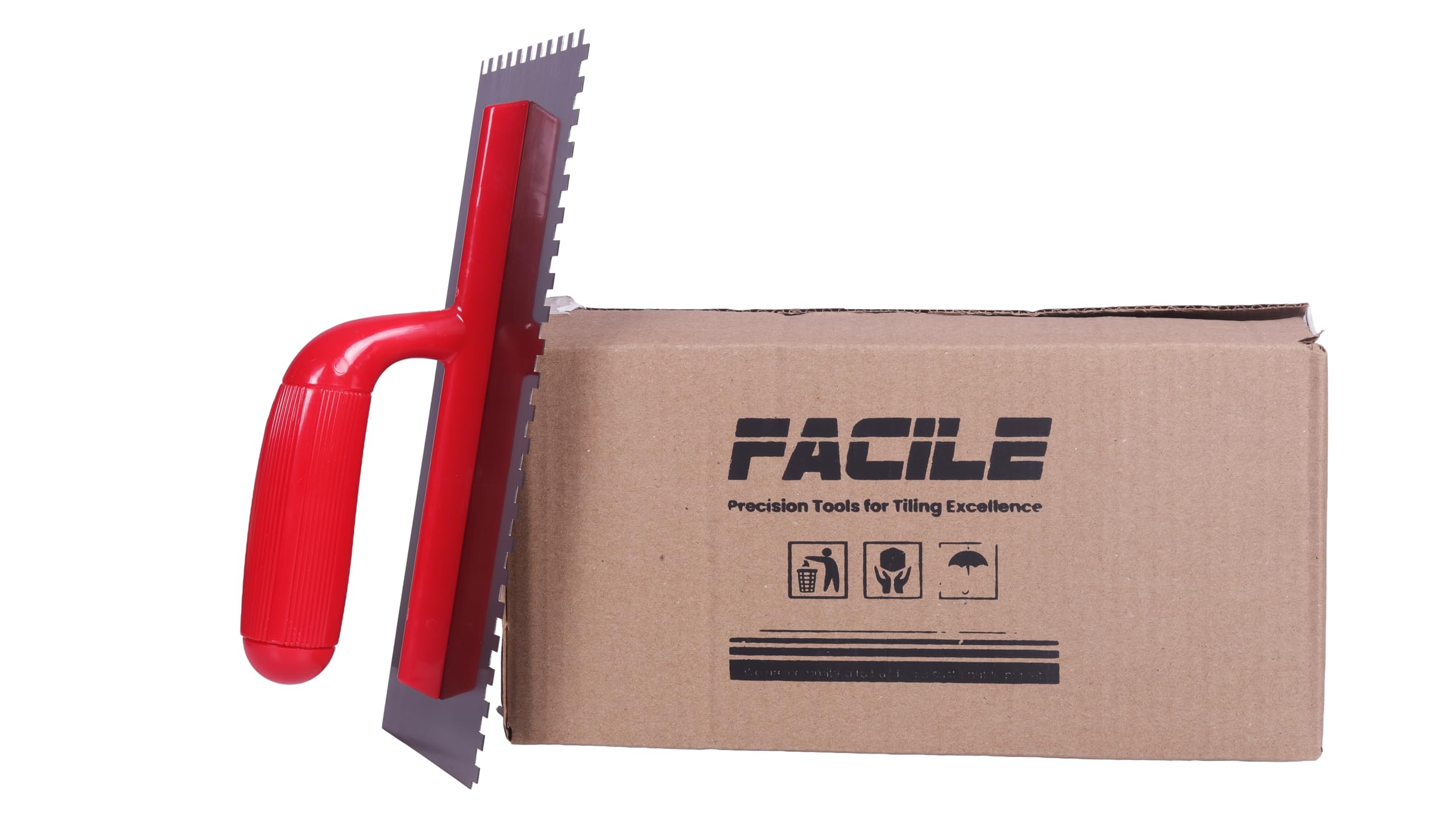 Facile® 6mm Carbon Notch Trowel with Open Handle – 280 x 130 mm Carbon Steel Tiling Tool – Square Notch Durable Adhesive Spreader for Wall & Floor – Lightweight Construction Tool