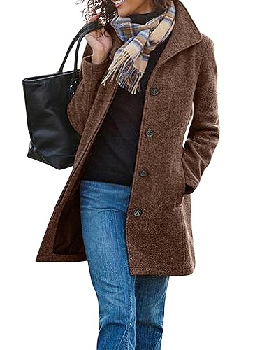 CHARTOU Women's Casual Thicken Wool Blend Stand Collar Single Breasted Pea Coat