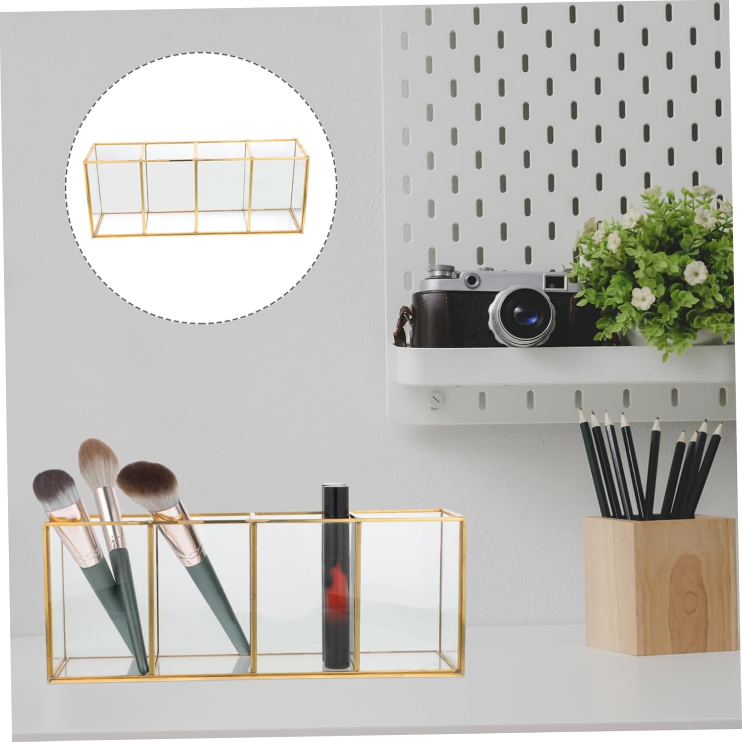 Mobestech Cosmetic Organizer Makeup Storage Box Glass Compartment Jewelry Organizer Tray for Skincare and Beauty Products