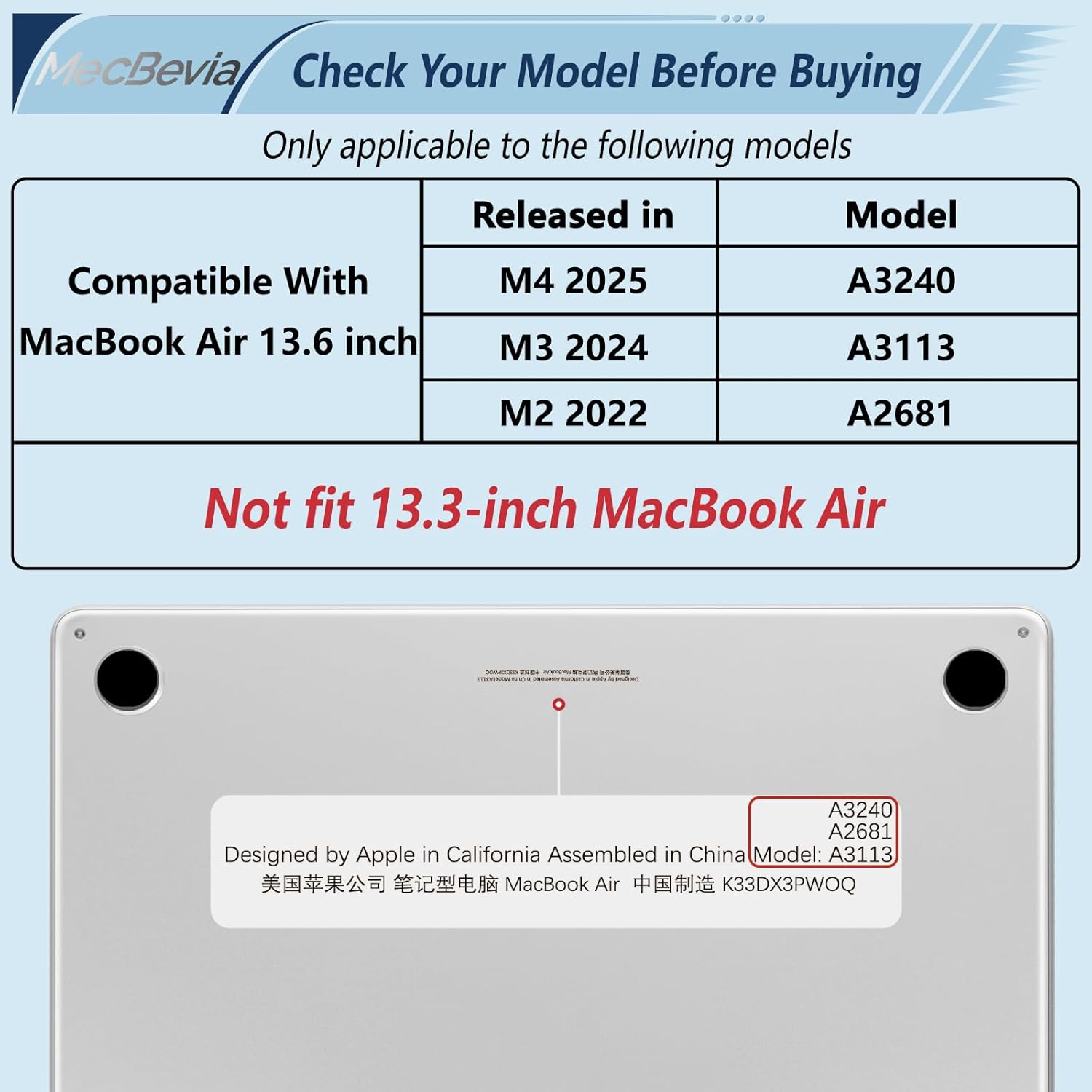 MecBevia Compatible with MacBook Air 13.6 inch Case, M4 A3240/M3 A3113/M2 A2681 (Released 2025 to 2022), Hard Shell, Keyboard Cover, Screen Protector, Webcam Cover & Type-C Adapter, Abstract Flower - Image 2