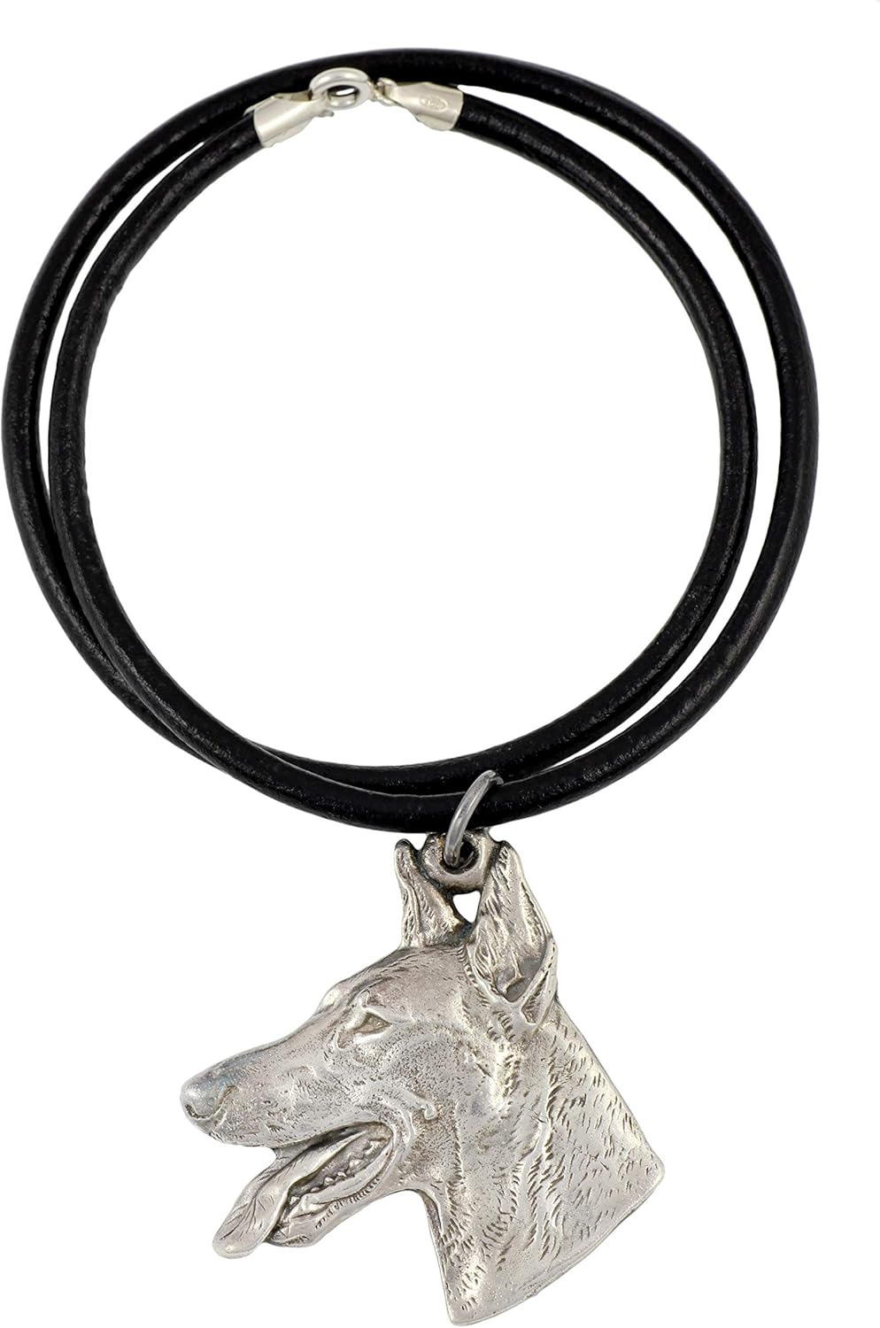 Art-Dog Dog Silver-Plated Pendant on a Leather Strap - Dog Necklace in Elegant Case – Silver Dog Necklaces for Men and Women – Dog Breeds Jewelry – Dobermann classical