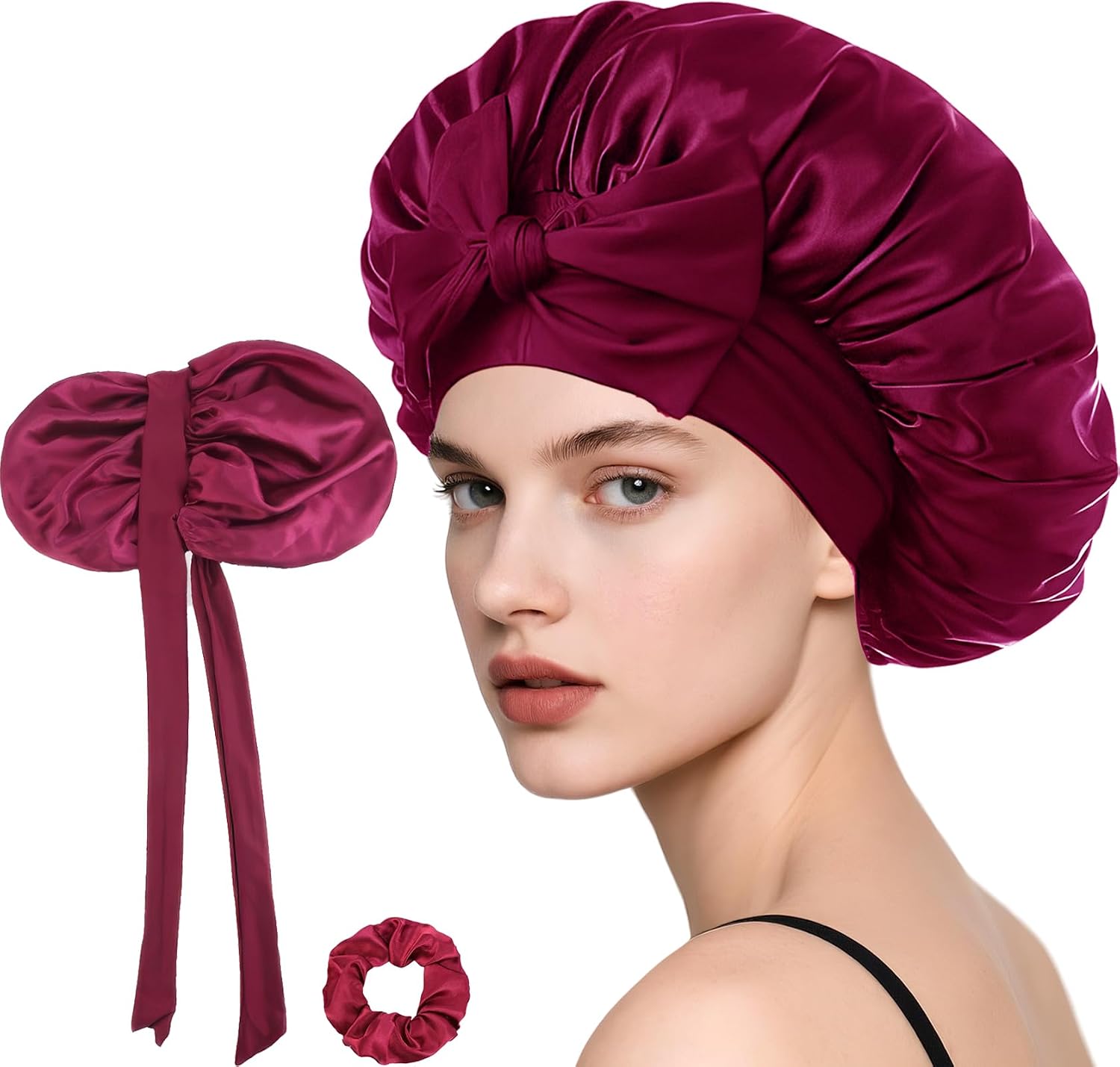 Loomify Adjustable Satin Bonnet, Silk Sleep Cap, Double Satin Night Sleep Cap, Silk Bonnet with Elastic Band for Women and Girls