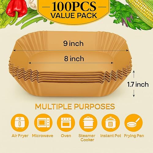 Miniatura 26 de BYKITCHEN Forros de papel desechables para freidora de aire pequeña para freidora de aire de 2 a 5 cuartos de galón, mini forros de papel pergamino