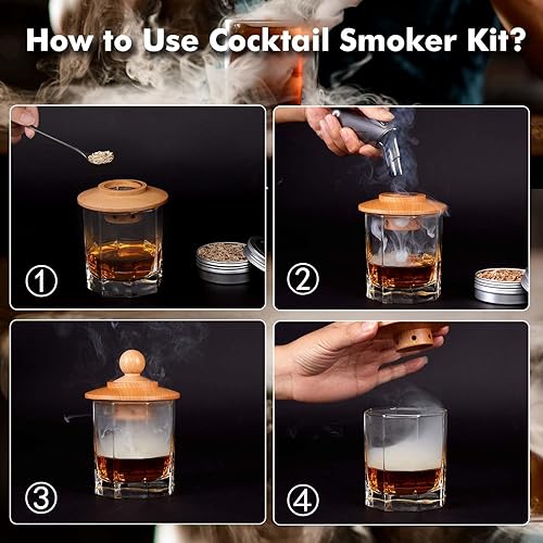 Miniatura 6 de Kit de ahumador de cóctel con antorcha kit de ahumador de whisky con 6 sabores de virutas de madera ahumada - Kit infusor de ahumador de bebidas a