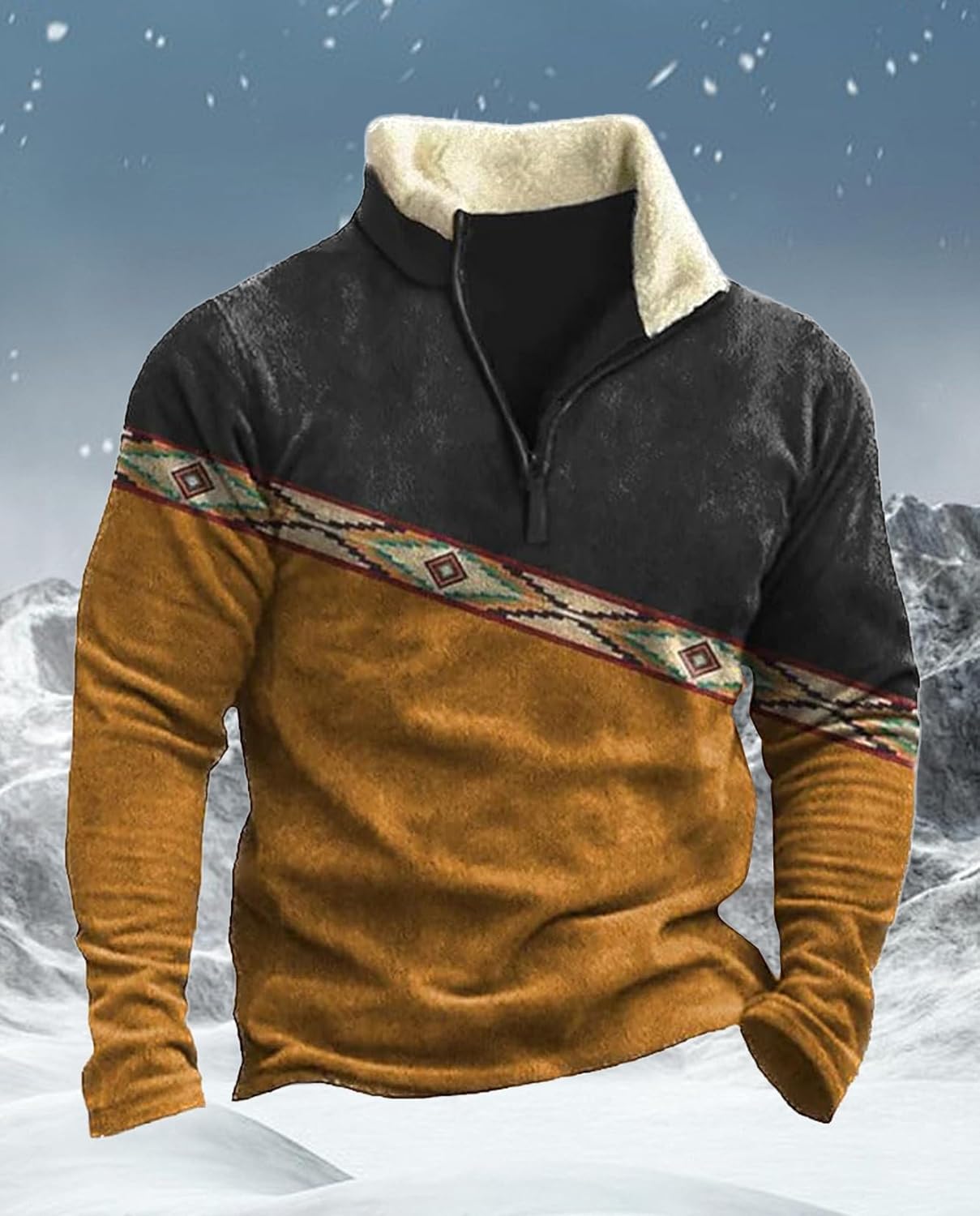 Western Sweatshirts for Men Aztec Cowboy Vintage Graphic Fleece Hoodie Mens Quarter Zip Pullover Country Jacket - Image 3