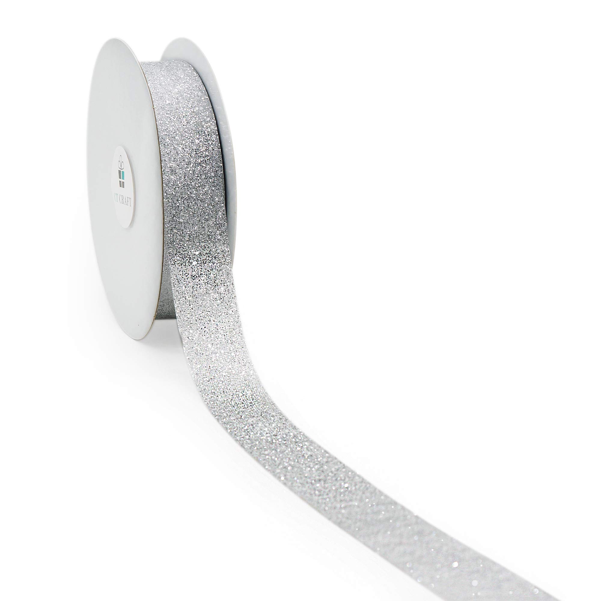 CT CRAFT LLC Sparkling Glitter Cut Edge Ribbon for Home Decor, Gift Wrapping, DIY Crafts, 20 mm x 30 Yards x 1 Rolls - Silver