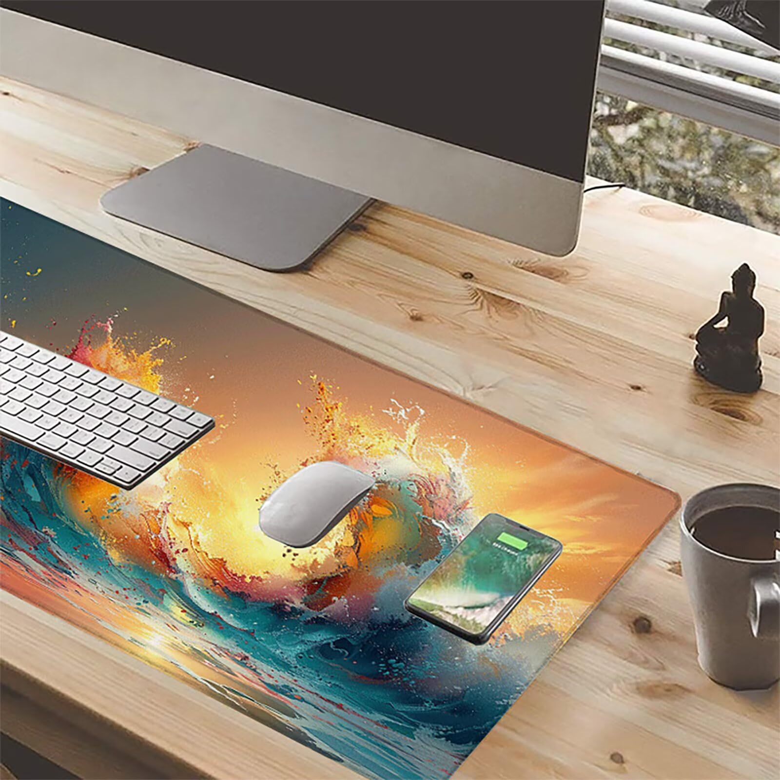 Ondas Alfombrilla Ratón Gaming XXL 1500x800mm, Alfombrilla Gaming Color Mousepad con Base de Goma Antideslizante, Impermeable Desk Mat para Teclado y Raton, Accesorios Gaming, Regalos de Hombre K-3