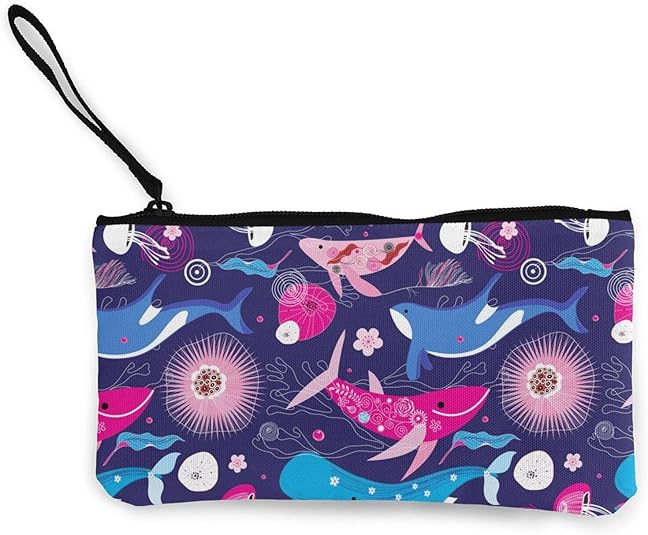 Amazon | キャンバス小銭入れ 財布 カラフルなクジラ 和風 コインケース コイン財布 ミニウォレット ファスナー 長財布 化粧ポーチ