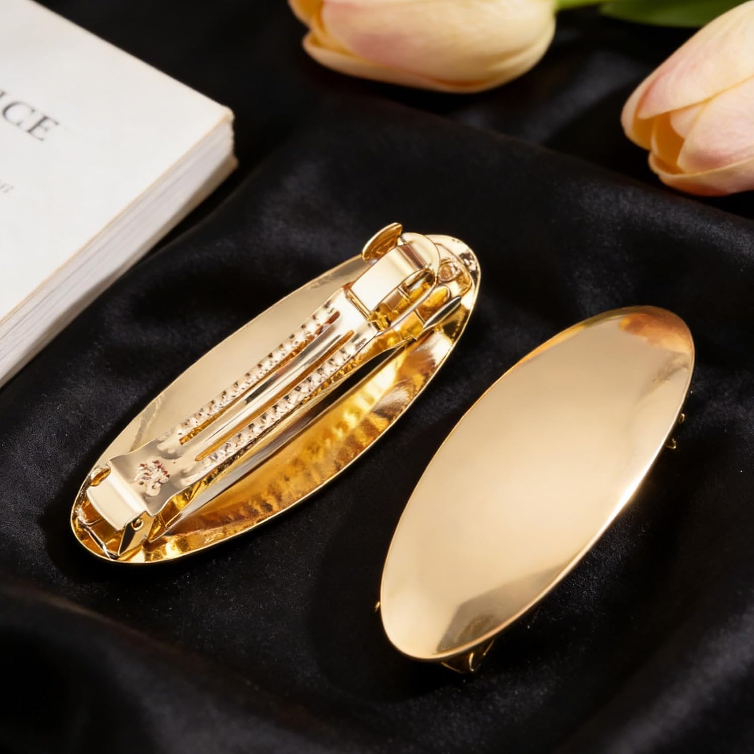3 Inch Oval French Hair Barrettes, Vintage Large Alloy French Hair Barrettes, Gold Hair Clip Accessories for Women Long Fine Thin Thick Hairstyles