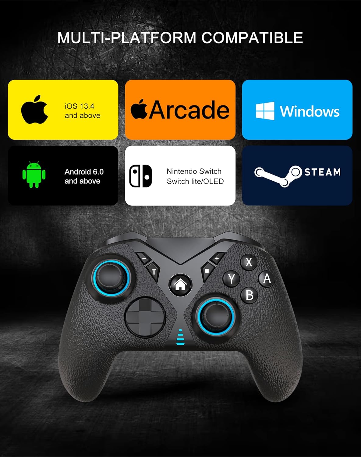 Joso Mobile Controller for iPhone, Android, Nintendo Switch, PC, Controller Joystick Gamepad for iPhone 14 13 12, COD Mobile, with LED Linght/Programmable Button/Turbo/6-Axis Gyro/Dual Motor