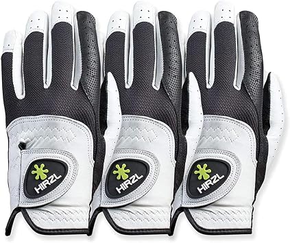 HIRZL Trust Control 2.0 Golf Gloves, All Weather Mens Golf Glove, White/Black, Kangaroo Leather Palm, Cabretta Leather Backhand, Trusted by Pros, Sweat Free, Ultimate Grip