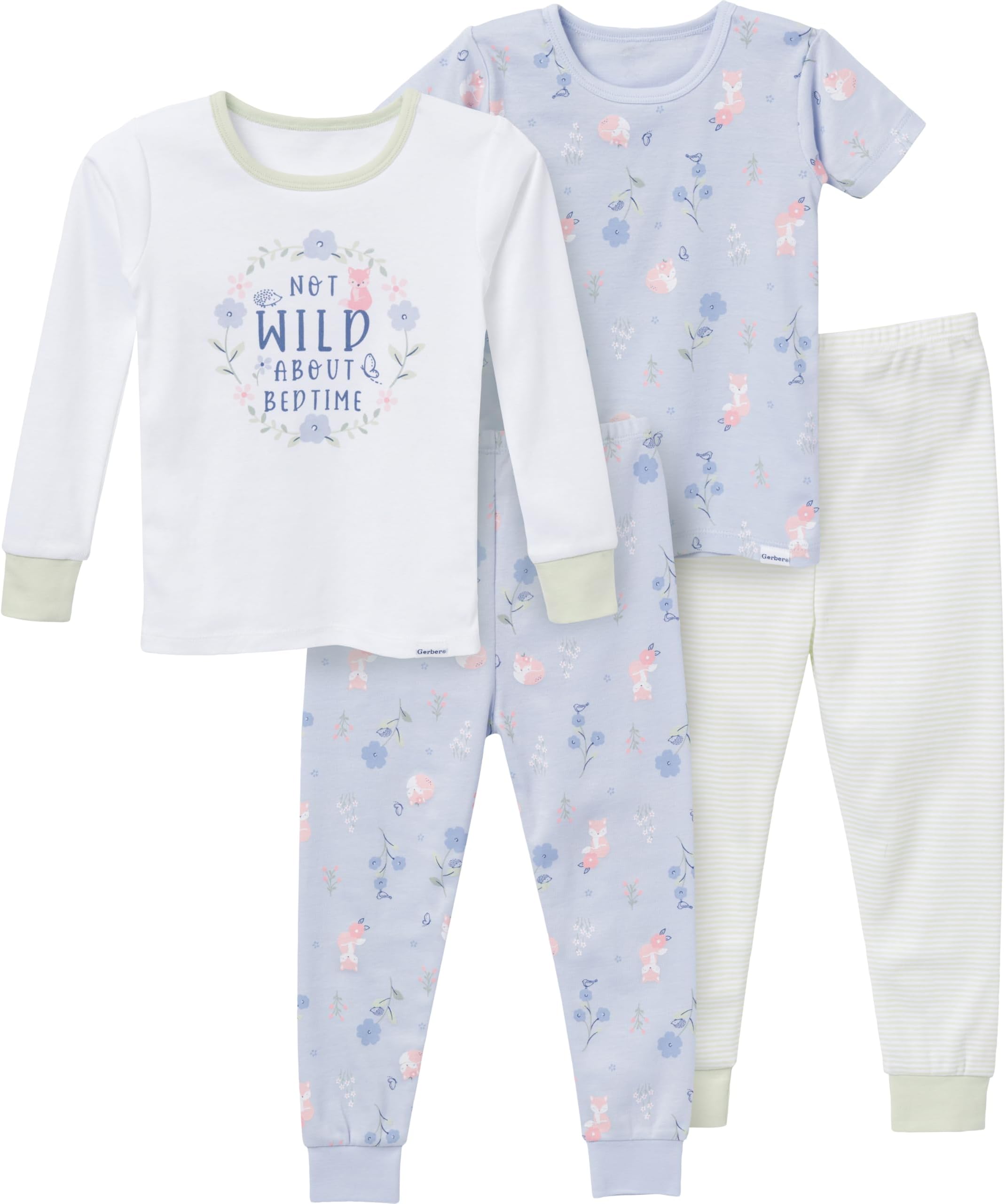 Baby Girls 4-Piece Cotton Pajama Set