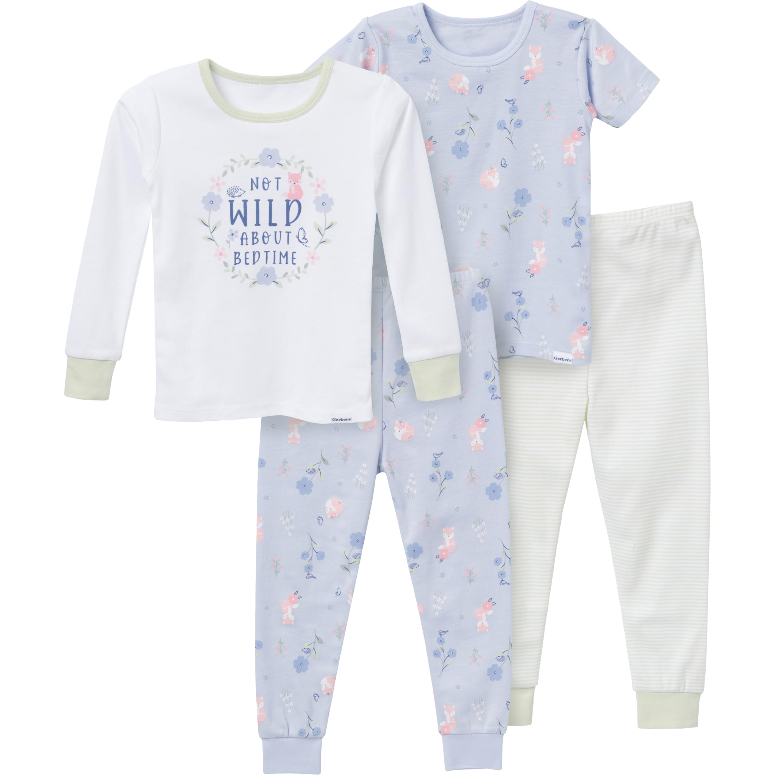 Gerber Baby Girls' Toddler Snug Fit 4-Piece Pajama Set