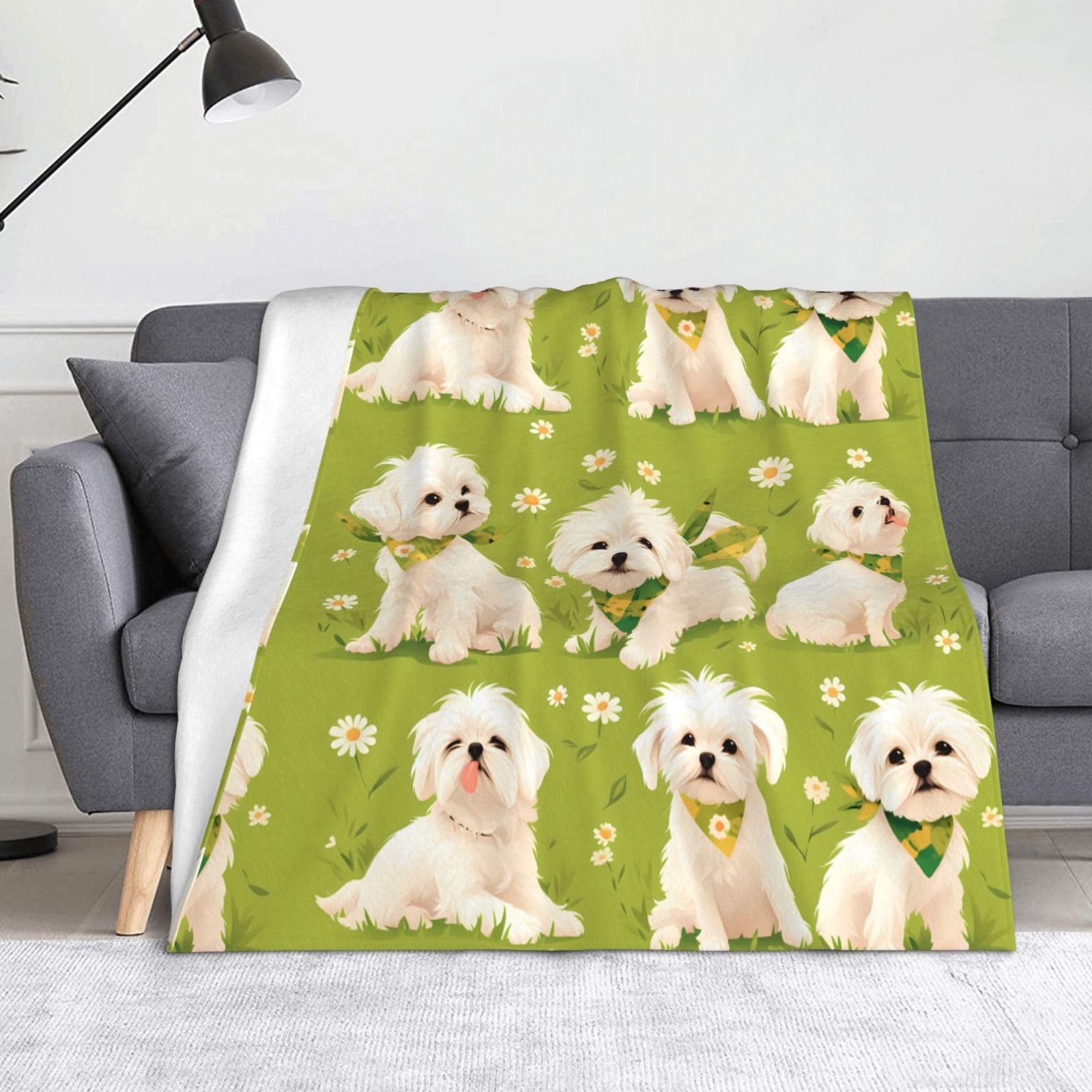 Plaid chiot maltais pour le camping et voyage couverture de lit compacte