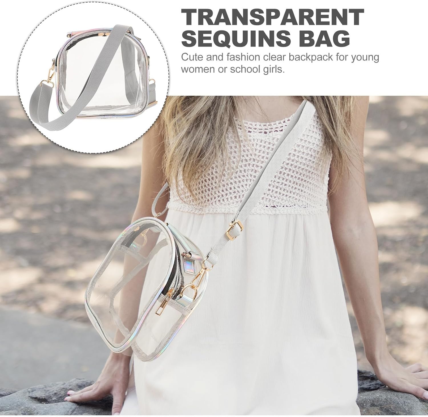 Shoulder Bag School Satchel Lightweight Sequins PVC