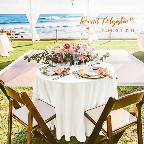 Miniatura 256 de Paquete de 4 manteles redondos blancos de 120 pulgadas – Mantel circular de poliéster para mesa redonda, resistente a las manchas y a las arrugas