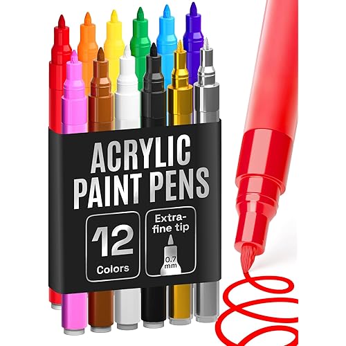 ARTISTRO 12 Paint Pens for Glass Marking, Rock Painting, Ceramic, Wood, Fabric, Scrapbooking, DIY Craft Making, Coloring - Acrylic Paint Markers Extra-Fine Tip 0.7mm