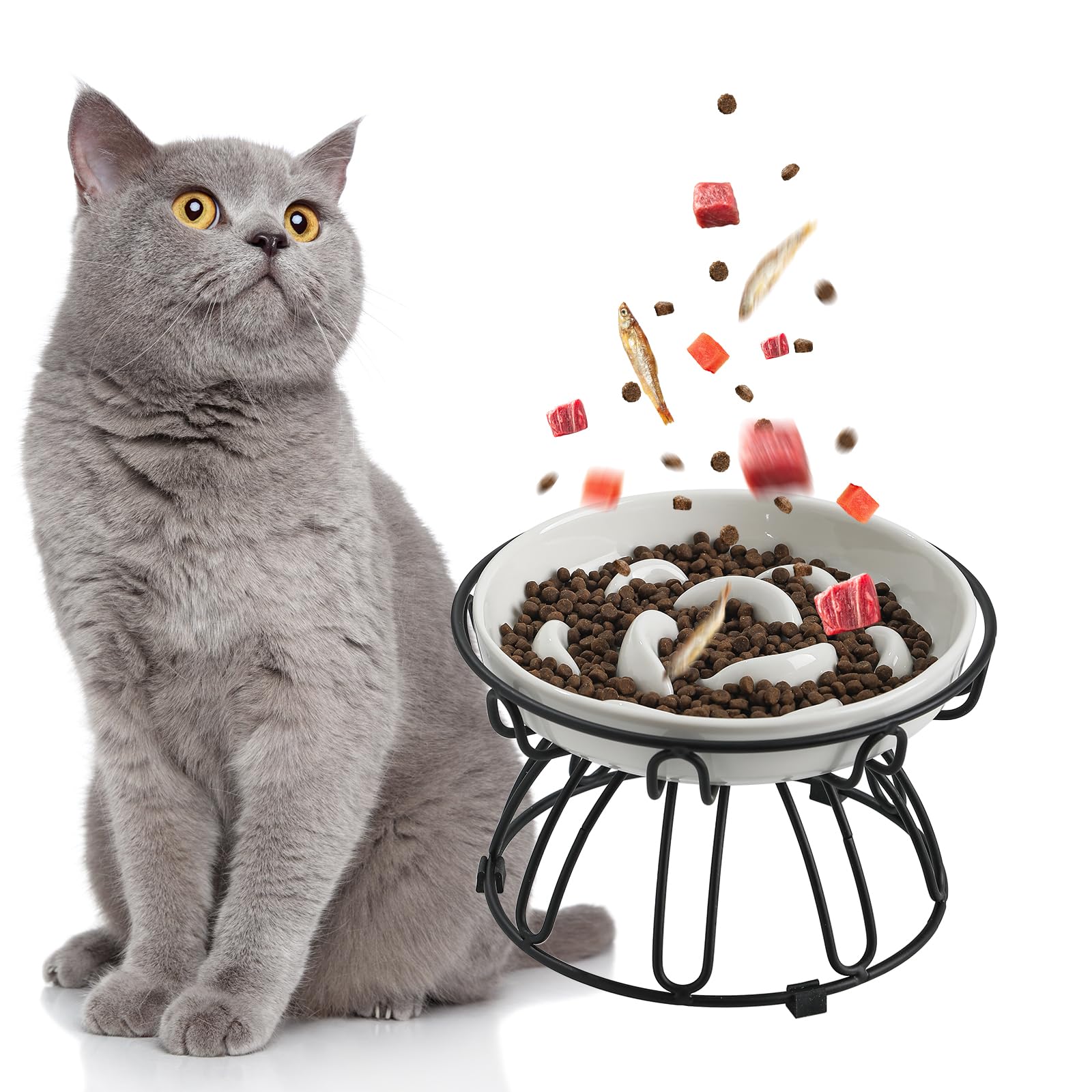 Elevated Slow Feeder Cat Bowl Ceramic Food Bowl With Anti